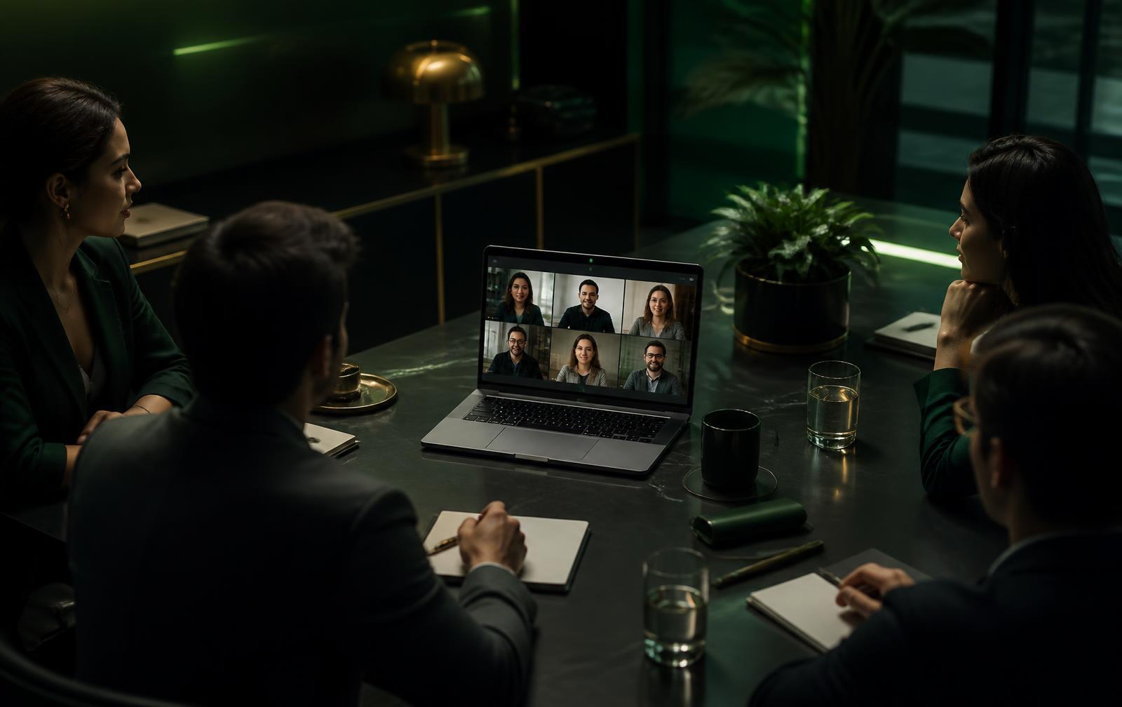 Moyan SEE meeting room with a high-definition video call on screen